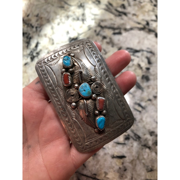 Sterling belt buckle native turquoise - Picture 1 of 3